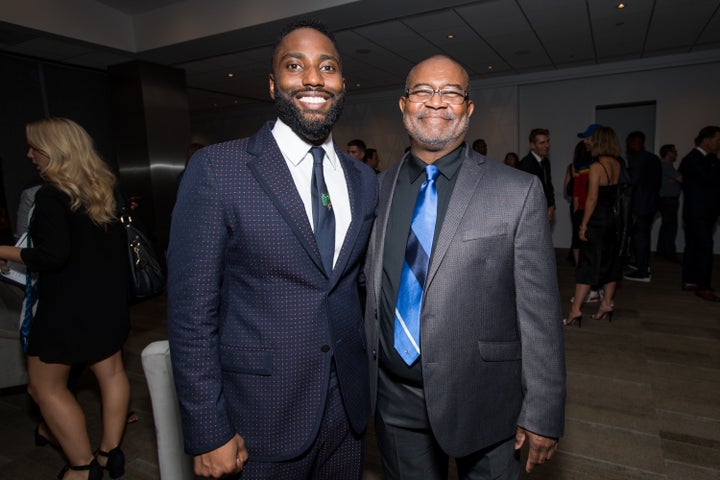 Washington and Ron Stallworth at the “BlacKkKlansman” Los Angeles premiere on Aug. 8.