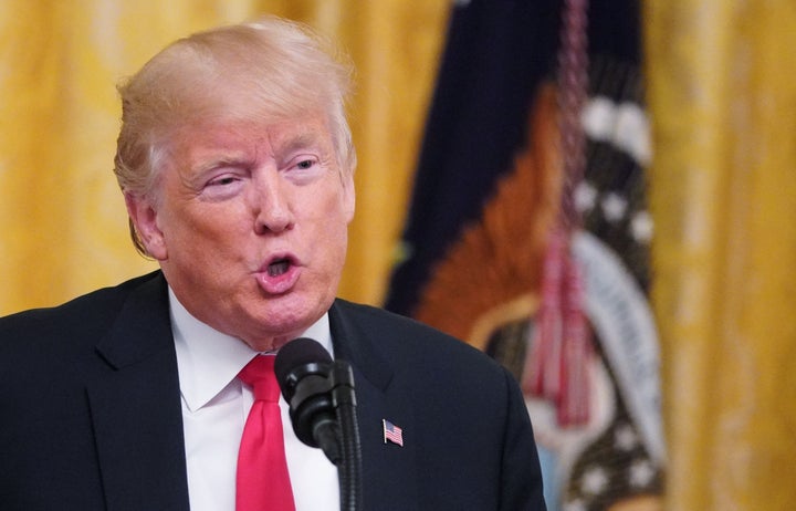 President Donald Trump speaks during an event honoring the Immigration and Customs Enforcement and Customs and Border Protection services in the East Room of the White House in Washington, DC on August 20, 2018.