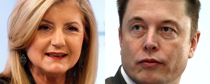 Arianna Huffington (left), the co-founder of the HuffPost, is urging Elon Musk (right) to prioritize sleep in his life.