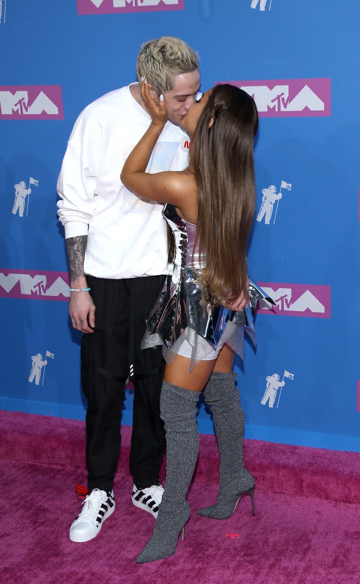 Davidson and Grande on the red carpet at the VMAs on Monday night.