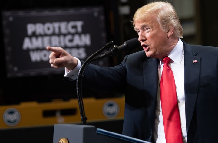 President Donald Trump speaks at a steel mill in Granite City, Illinois, on July 26, telling the audience that they should vote for Republicans.
