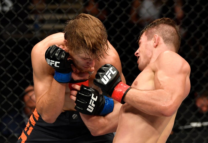 Tyler Diamond (right) punches Bryce Mitchell (left) in a recent bout, but Mitchell suffered a far greater injury in