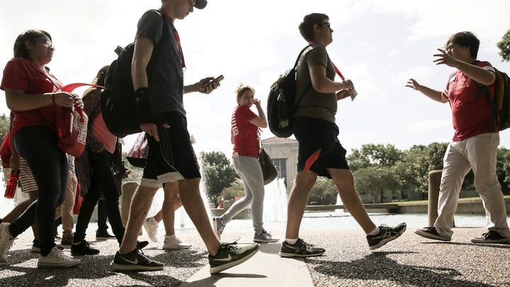 <p>Incoming students at the University of Houston tour campus as part of orientation. </p>