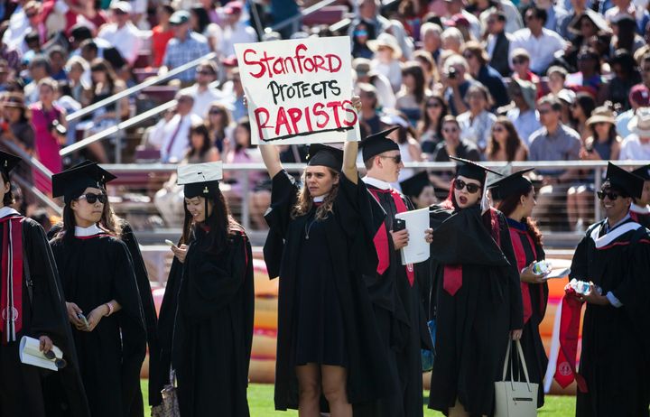 A Stanford student during the university’s commencement ceremony on June 12, 2016, after the Brock Turner rape case. Another woman was allegedly sexually assaulted on campus this week.