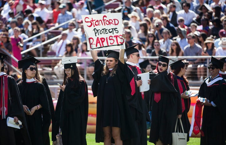 A Stanford student during the university’s commencement ceremony on June 12, 2016, after the Brock Turner rape case. An