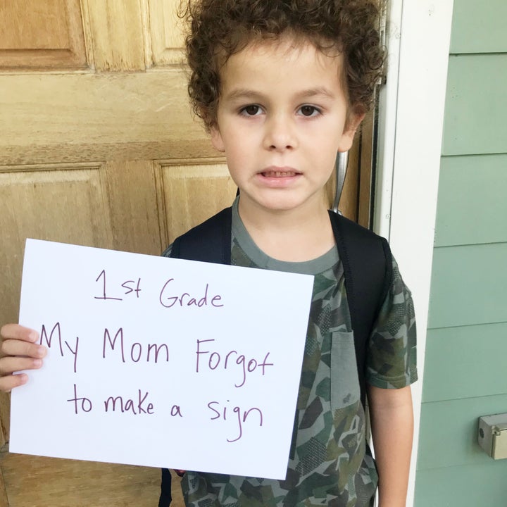 Lindsay Sutton's homemade sign for her son's first day of first grade has people laughing.