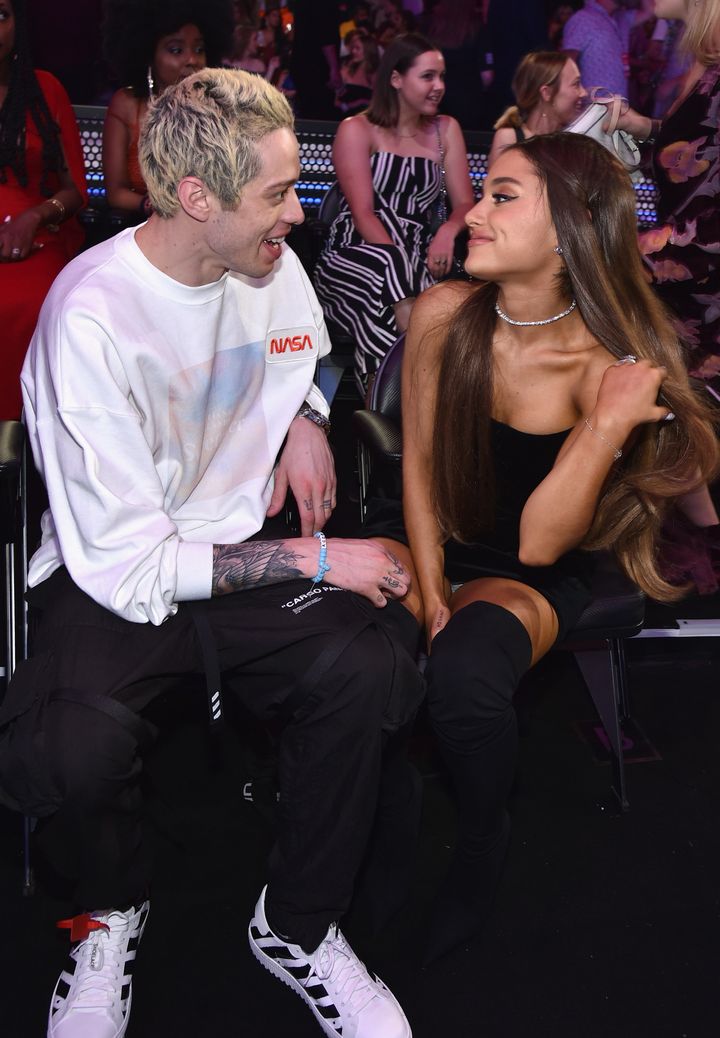 Pete Davidson and Ariana Grande attend the 2018 MTV Video Music Awards at Radio City Music Hall on Aug. 20, 2018.