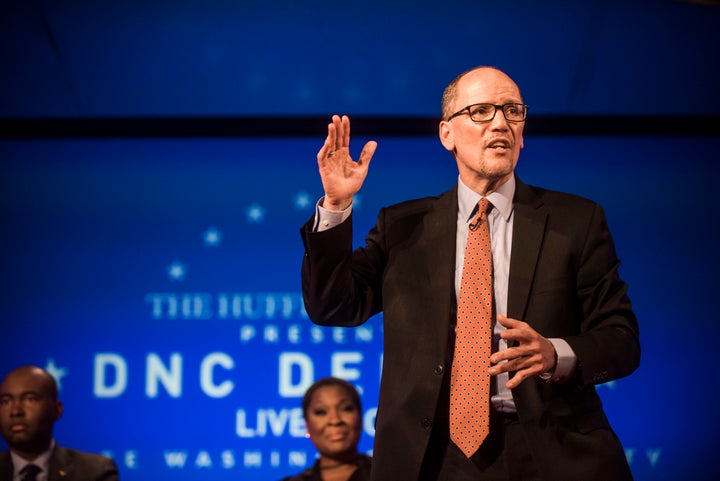 Tom Perez, now the chairman of the Democratic National Committee, at a debate for potential DNC heads hosted by HuffPost in W