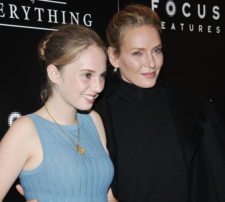 Maya Hawke and Uma Thurman attend a movie premiere in 2014.