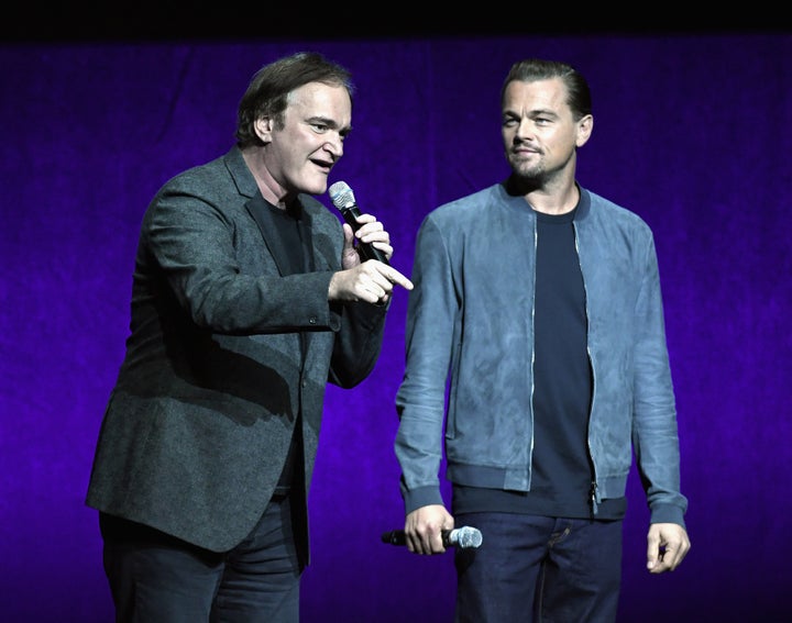 Quentin Tarantino and Leonardo DiCaprio speak onstage about "Once Upon a Time in Hollywood" during CinemaCon 2018.