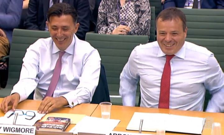 Andy Wigmore (left) and Arron Banks of Leave.EU give evidence to the Digital, Culture, Media and Sport Committee inquiry into fake news.