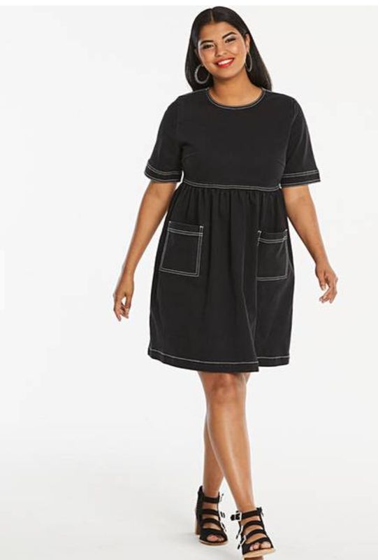 A smock dress is the definition of smart casual. The loose structure is great for layering as by placing a shirt over, your dress becomes a skirt.&nbsp; It is also the easiest of dresses to style, looking aesthetically pleasing with a pair of trainers or boots. (Simply Be, size 12-26, &pound;35)