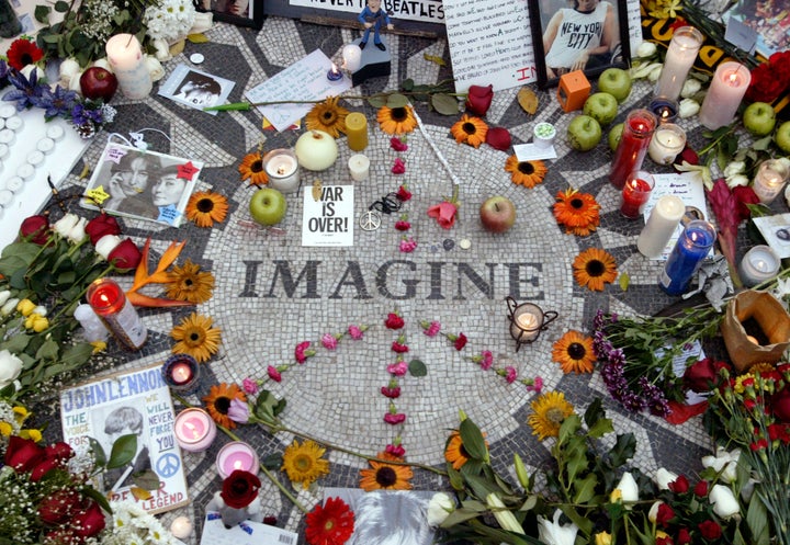 Strawberry Fields, the late Beatle’s memorial in New York City’s Central Park, on the 25th anniversary of his dea