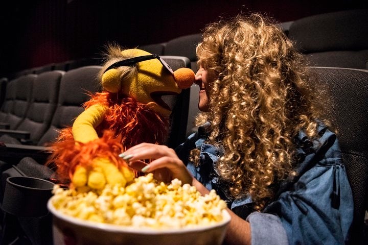 Priscilla Frank with her date at a press preview of "The Happytime Murders" on Monday in New York. 