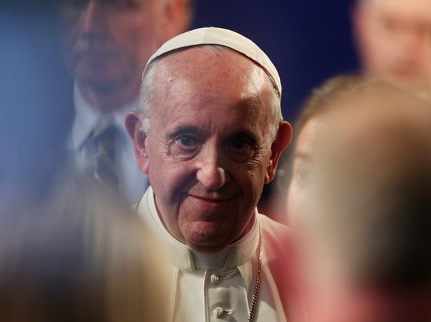 Pope Francis after his speech in St Patrick's Hall at Dublin Castle, Dublin, as part of his visit to Ireland.