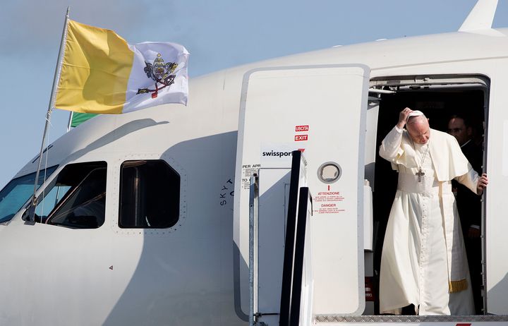 Pope Francis as he arrives at Dublin International Airport, at the start of his visit to Ireland
