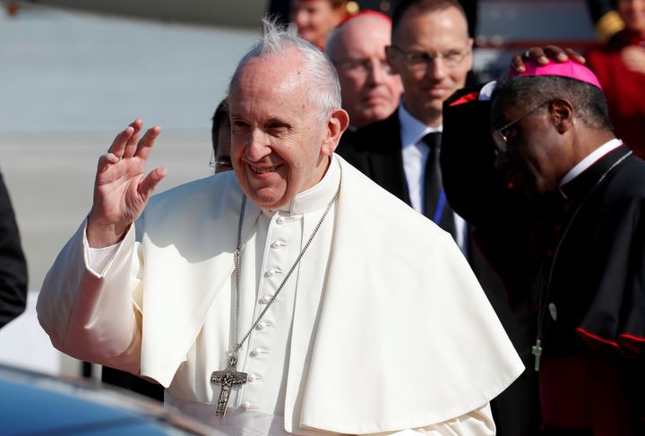 Pope Francis arrives at Dublin International Airport, at the start of his two-day visit to Ireland, 
