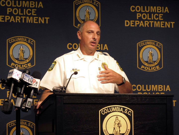 Skip Holbrook speaks at a news conference regarding the death of police dog, Turbo.