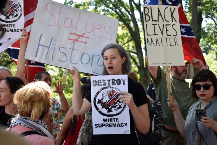 Counterprotesters rally against pro-Confederate demonstrators at the University of North Carolina, Chapel Hill on Aug 25.&nbs