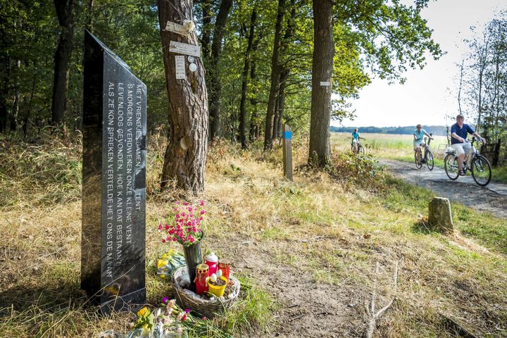 A monument for Nicky Verstappen near the place where his dead body at the age of eleven was found in 1998 on the Brunssummerheide in Brunssum, the Netherlands.