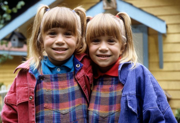 Mary-Kate and Ashley Olsen on the set of their 1993 made-for-TV movie "Double, Double, Toil and Trouble."