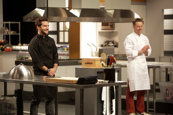 Marcel Vigneron with contestant Richard Blais, hair still intact.