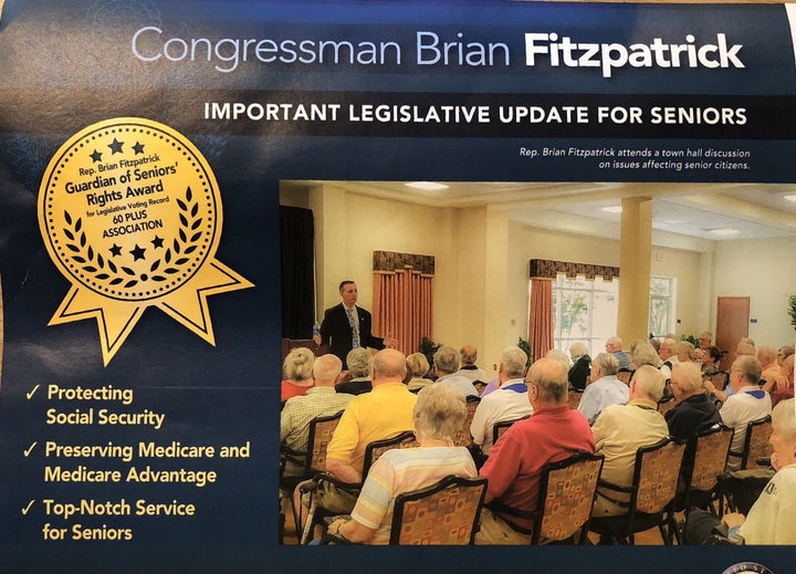 Republican Brian Fitzpatrick advertises an award from the 60 Plus Association in an official mailer.