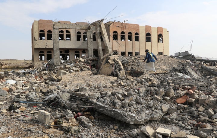 An airstrike destroyed the Community College in Saada, Yemen on April 12.