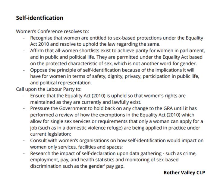 Rother Valley CLP's motion at women's conference
