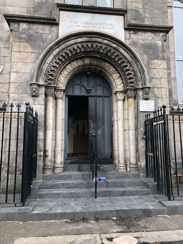 Scene outside Sikh temple in Edinburgh which was firebombed