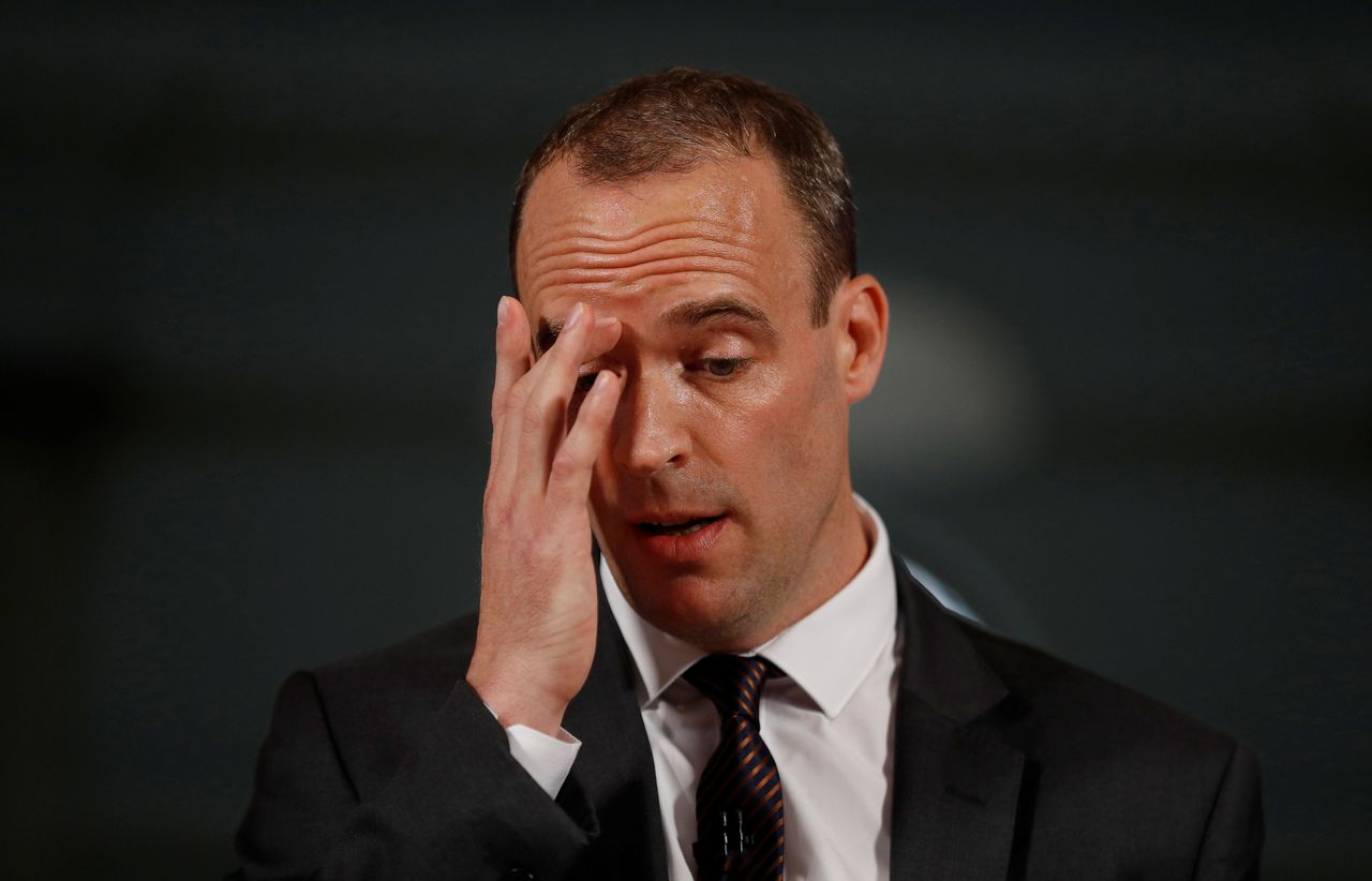 Britain's Secretary of State for Exiting the European Union, Dominic Raab delivers his speech outlining the government's plans for a no-deal Brexit in London.