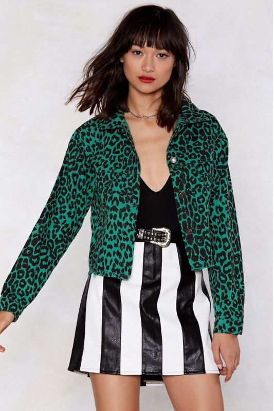 Sometimes you want to have the option to take off a loud print. This forest green and black leopard print jacket will be the new version of the classic leather jacket. You're very welcome. (<a href="https://www.nastygal.com/gb/the-here-and-meow-leopard-denim-jacket/AGG85903.html" target="_blank" rel="noopener noreferrer">Nasty Gal</a>, size S-L available, &pound;30)