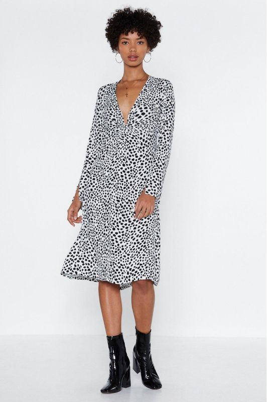 If this dress could be renamed, it would have to be called the 101 Dalmations. The perfect dotted dress to wear with a turtleneck when the weather turns cooler, the twist in this dress will become your favourite detail. (<a href="https://www.nastygal.com/gb/just-dot-paid-dalmatian-dress/AGG86187.html" target="_blank" rel="noopener noreferrer">Nasty Gal</a>, size 6-12 available, &pound;32)