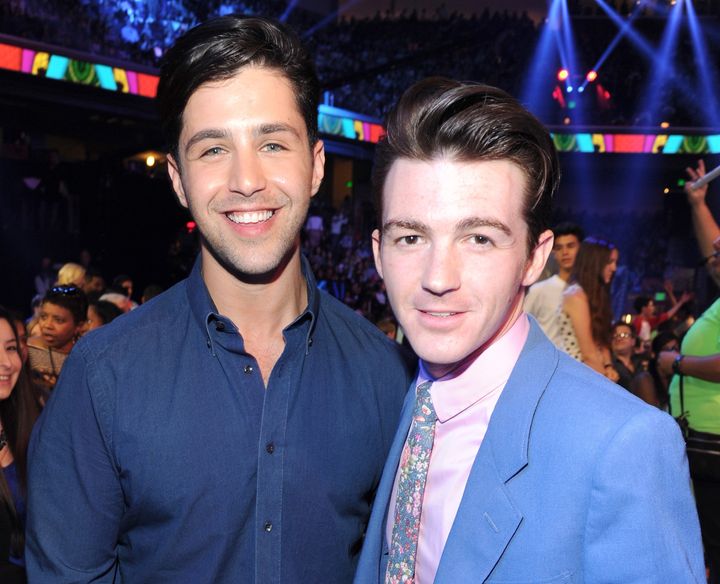Josh Peck and Drake Bell attend Nickelodeon's 27th Annual Kids' Choice Awards in 2014. Peck and his wife are expecting their first child.