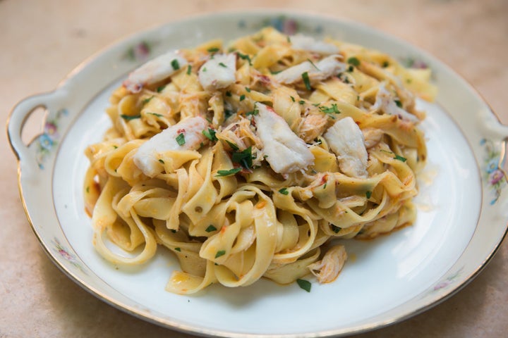 Spicy crabmeat tagliatelle