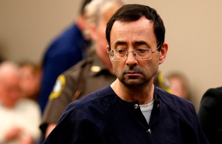 Former Michigan State University and USA Gymnastics doctor Larry Nassar addresses the court during the sentencing phase in Ingham County Circuit Court on Jan. 24, 2018, in Lansing, Michigan.