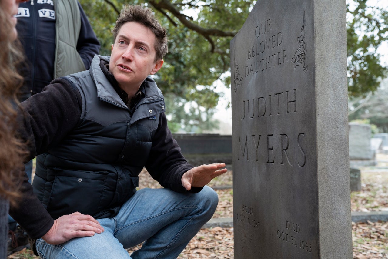 David Gordon Green on the set of "Halloween."