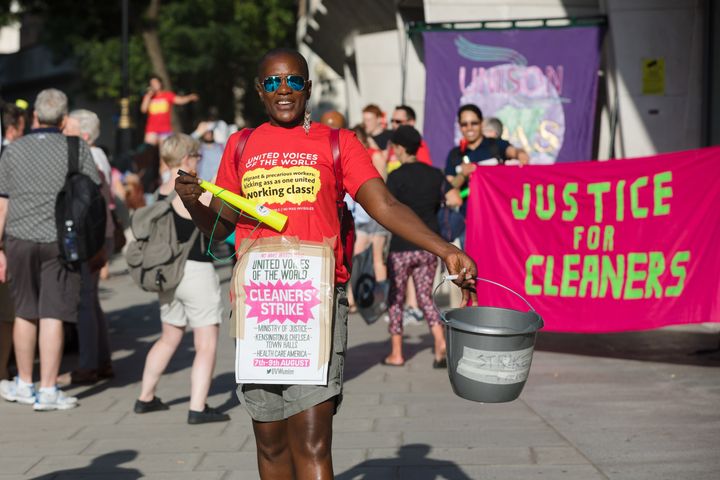 Striking cleaners from the union, United Voices of the World staging a picket protest outside the Ministry of Justice Headquarters earlier this month 