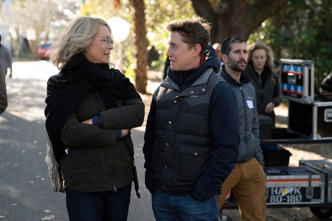 Jamie Lee Curtis and David Gordon Green on the set of "Halloween."