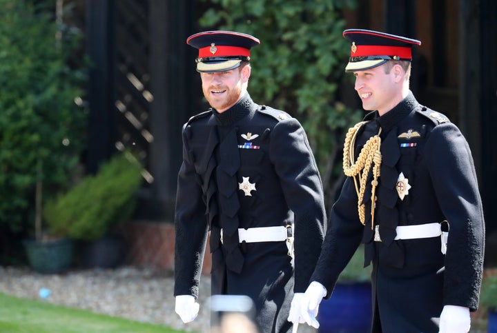 Prince Harry and the Duke of Cambridge arrive to the royal wedding. 