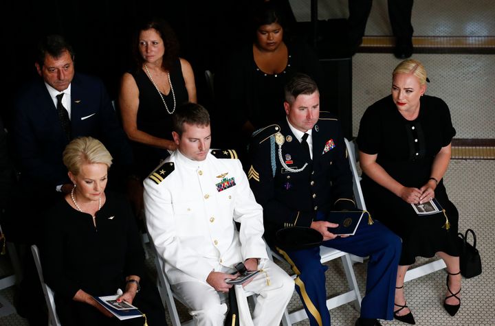 (Front row, from left) Cindy McCain and her children Jack, Jimmy, Meghan and (second row, far right) Bridget McCain 
