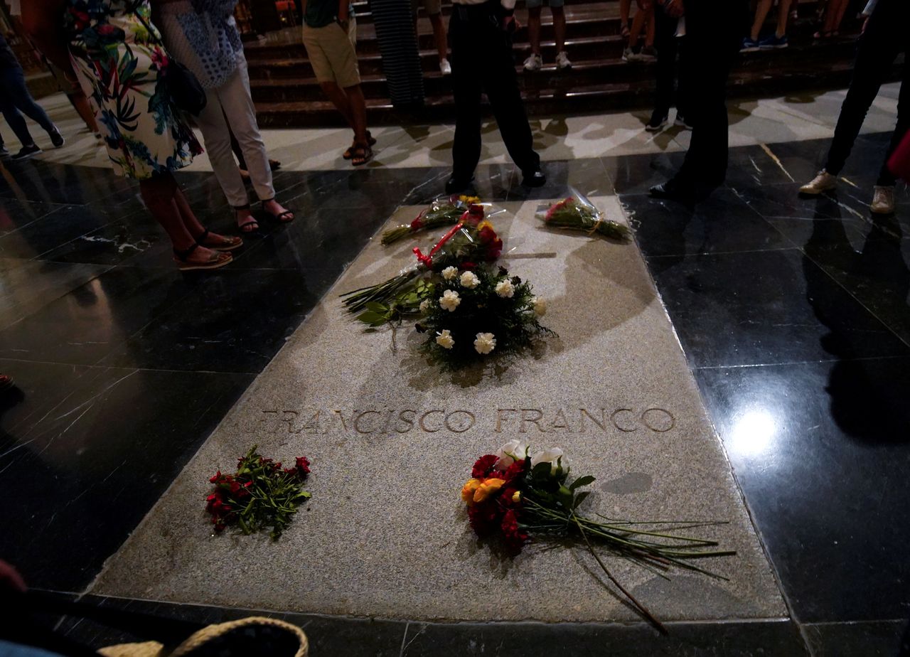 Flowers lie on the tomb of Spanish dictator Francisco Franco at the Valley of the Fallen.