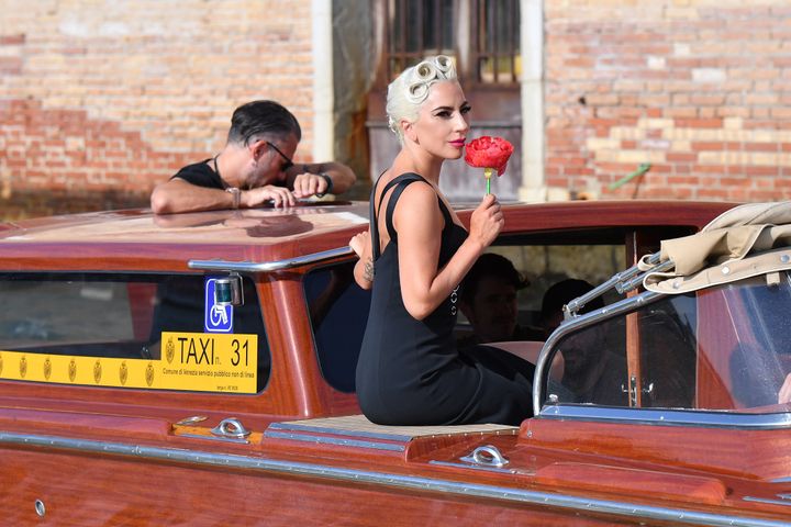 Lady Gaga and Christian Carino are seen during the 75th Venice Film Festival.