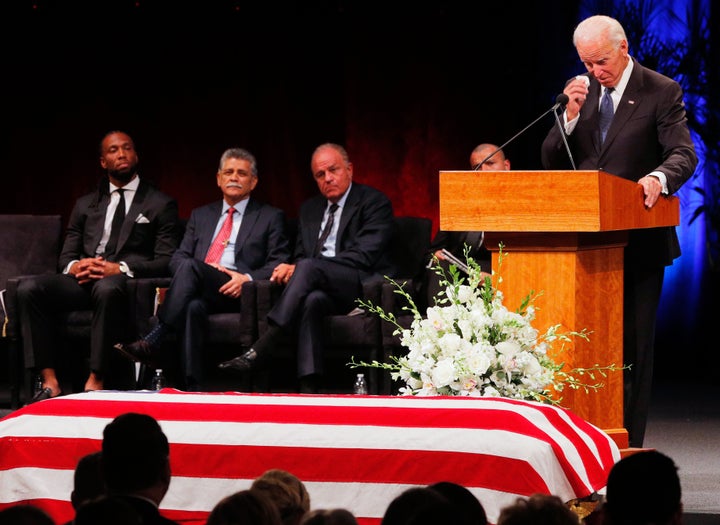 Former Vice President Joe Biden speaks at a memorial service for Sen. John McCain in Phoenix, Aug. 30.