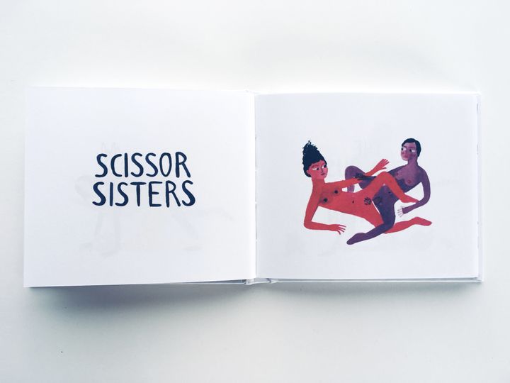 A lesbian couple showing readers how to scissor. 
