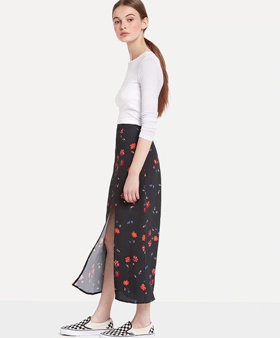 Black Lua High Waisted Skirt, sizes 6-16 available, £25, <a href="https://www.nobodyschild.com/clothing/skirts/black-lua-high-waisted-skirt.html" target="_blank" rel="noopener noreferrer">Nobody's Child</a>.