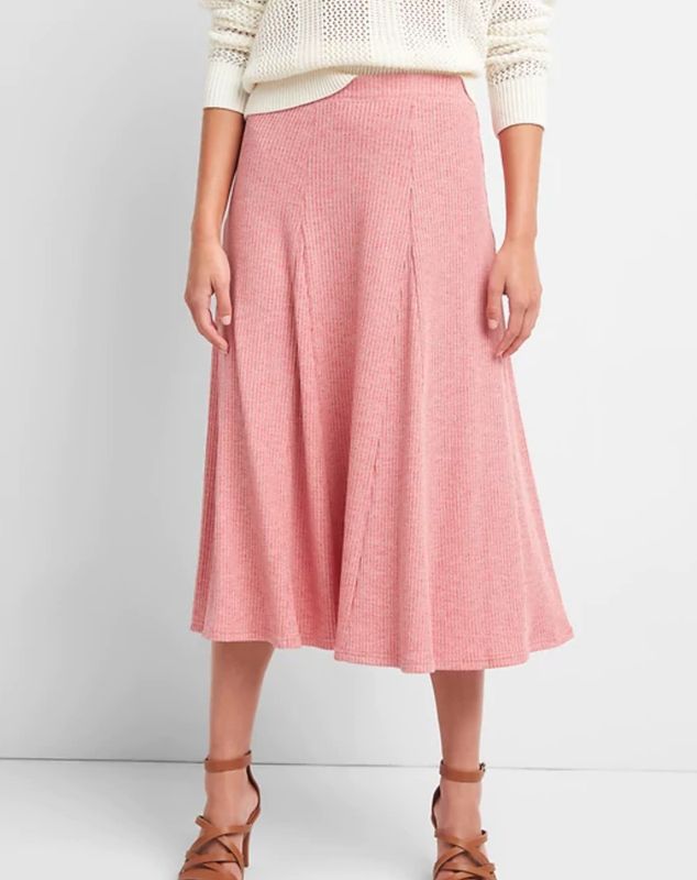 Ribbed Softspun Flare Midi Skirt, sizes XXS-XXL available, £9.99 - £20.99, <a href="http://secure-www.gap.co.uk/browse/product.do?pid=000223891002&CAWELAID=120299890000654188&CAGPSPN=pla&CAAGID=18826954860&CATCI=pla-365653294037&tid=gepl000000&kwid=1&ap=7&gclid=CODOhryGl90CFQeShQoddAsPkQ&gclsrc=ds" target="_blank" rel="noopener noreferrer">GAP</a>. <a href="http://secure-www.gap.co.uk/browse/product.do?pid=000223891002&CAWELAID=120299890000654188&CAGPSPN=pla&CAAGID=18826954860&CATCI=pla-365653294037&tid=gepl000000&kwid=1&ap=7&gclid=CODOhryGl90CFQeShQoddAsPkQ&gclsrc=ds"></a>