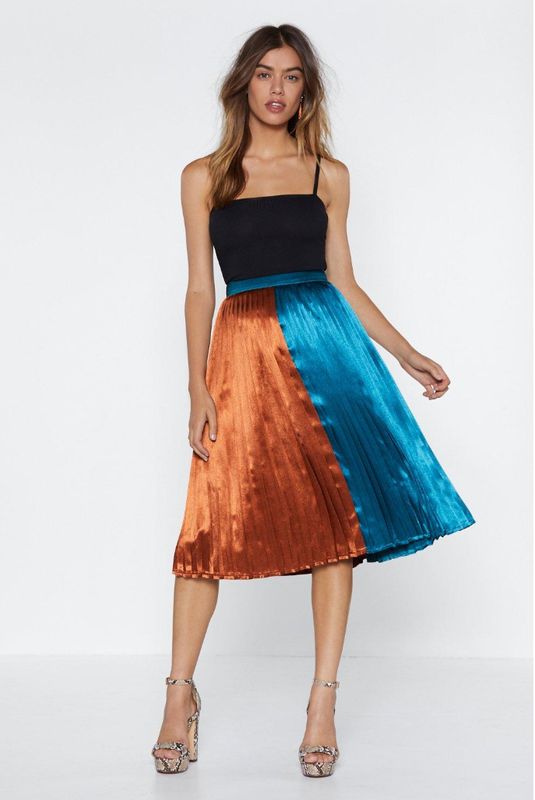 Going Fifty Fifty Midi Skirt, sizes 6-12 available, £25, <a href="https://www.nastygal.com/gb/going-fifty-fifty-midi-skirt/AGG88247.html" target="_blank" rel="noopener noreferrer">Nasty Gal</a>. 