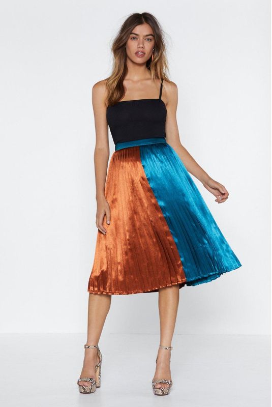 Going Fifty Fifty Midi Skirt, sizes 6-12 available, &pound;25, <a href="https://www.nastygal.com/gb/going-fifty-fifty-midi-skirt/AGG88247.html" target="_blank" rel="noopener noreferrer">Nasty Gal</a>.&nbsp;