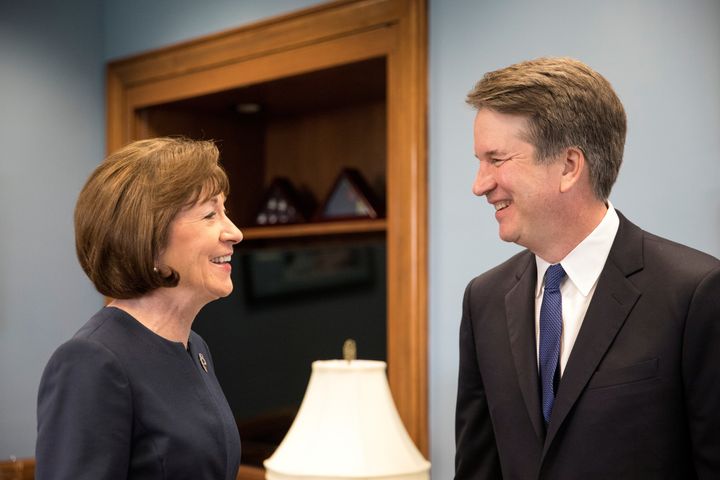 Sen. Susan Collins (R-Maine) and Supreme Court nominee Brett Kavanaugh in Washington on Aug. 21. After speaking with him for two hours, she told reporters that he said Roe v. Wade is “settled law.”